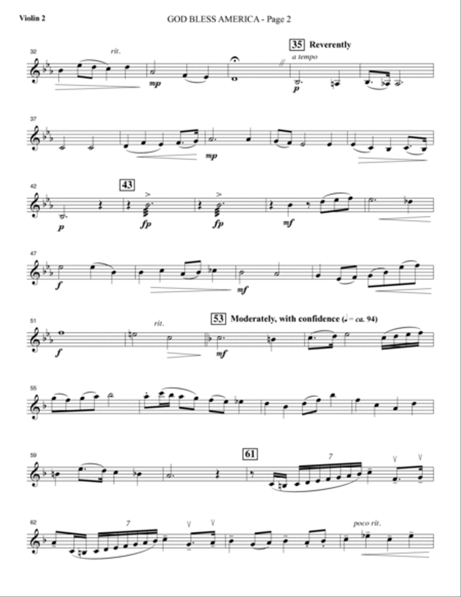 God Bless America - Violin 2 Choir scores gallery preview page 2
