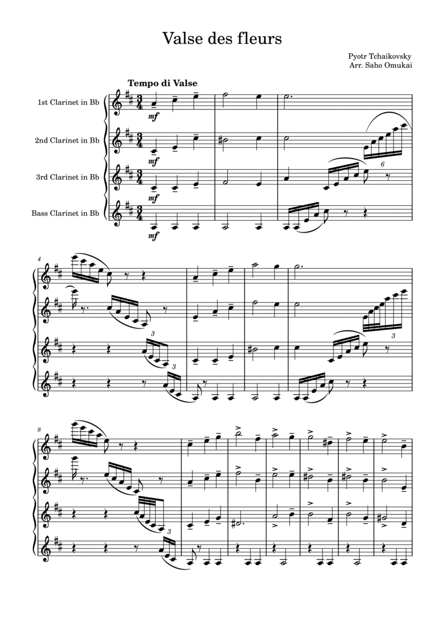 Waltz of the flowers by Pyotr Tchaikovsky for 4clarinets (3Cl＋BassCl).