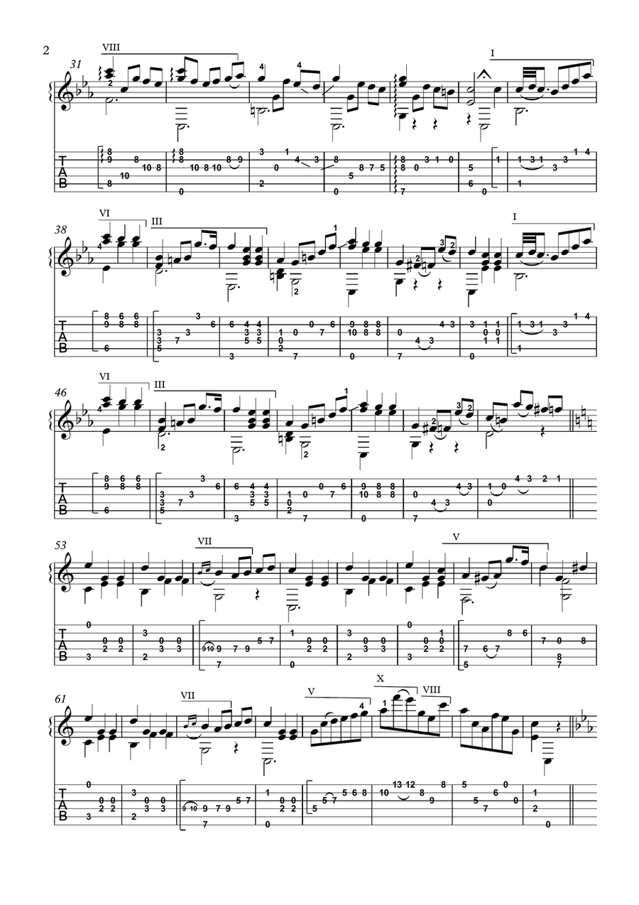 Chopin Grande valse brillante, op. 34 no. 2, guitar solo with tablature Acoustic Guitar scores gallery preview page 2