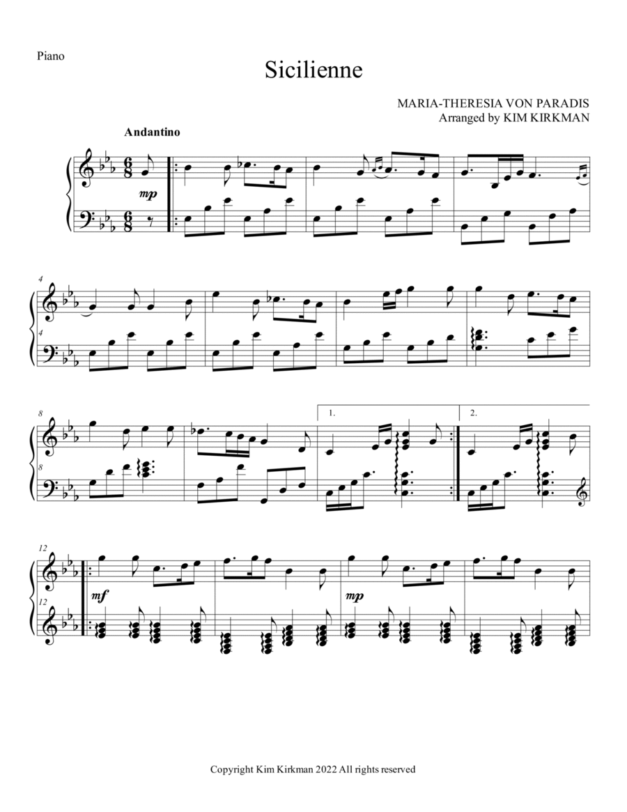 Sicilienne Sicilienne Piano Solo scores gallery preview page 1