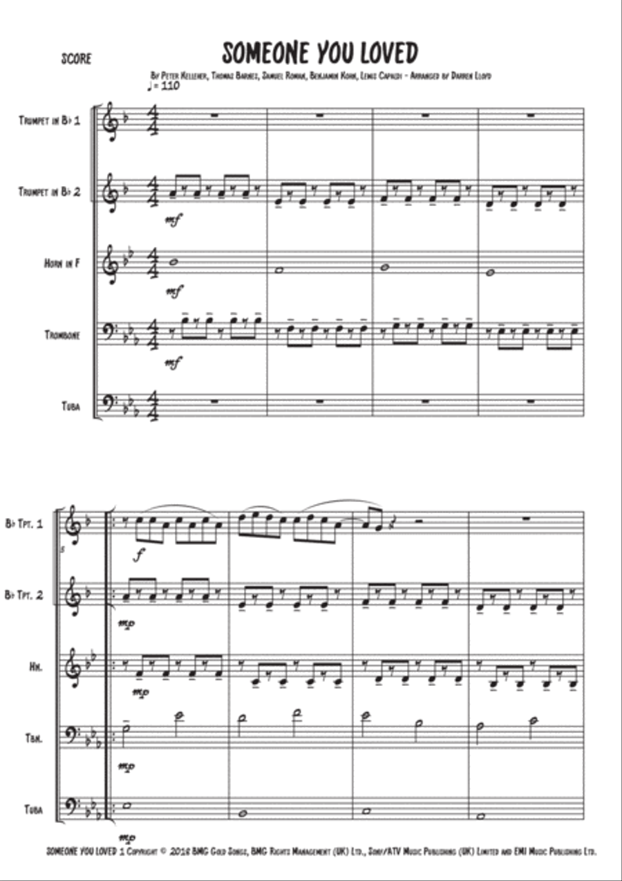 Someone You Loved Brass Ensemble scores gallery preview page 1