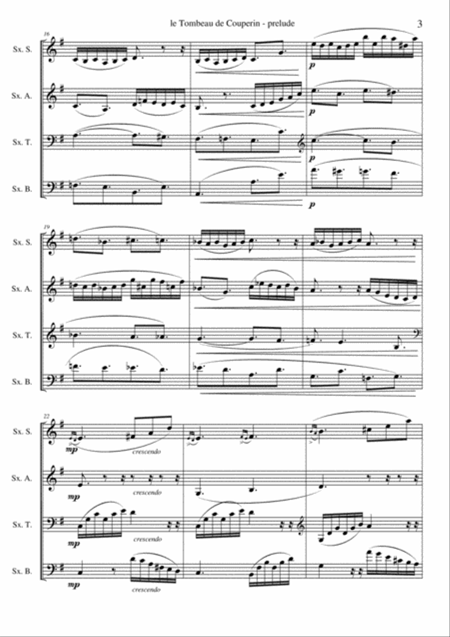 Le Tombeau de Couperin (Maurice Ravel), prélude. Arrangement for saxophone quartet (M. Loridan) Ful Saxophone Quartet scores gallery preview page 3