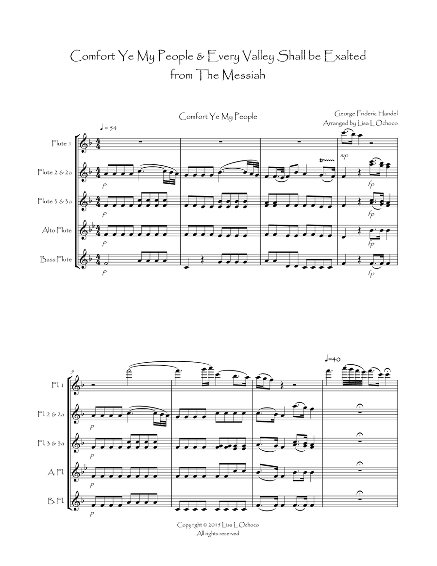 Comfort Ye & Every Valley (in F) from The Messiah for Flute Choir Flute Choir scores gallery preview page 3