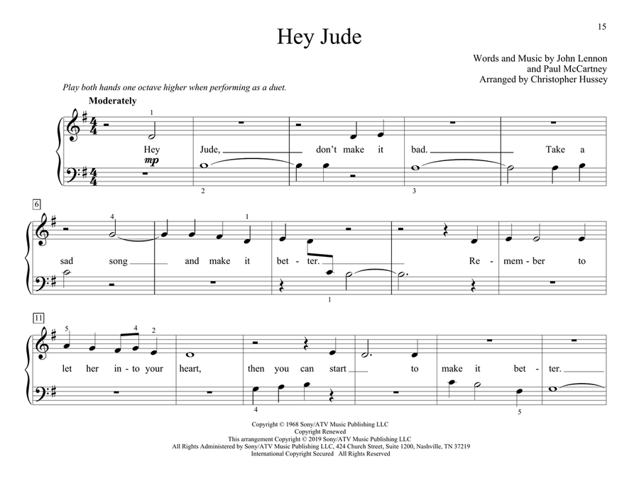 Hey Jude (arr. Christopher Hussey) Piano Duet scores gallery preview page 1