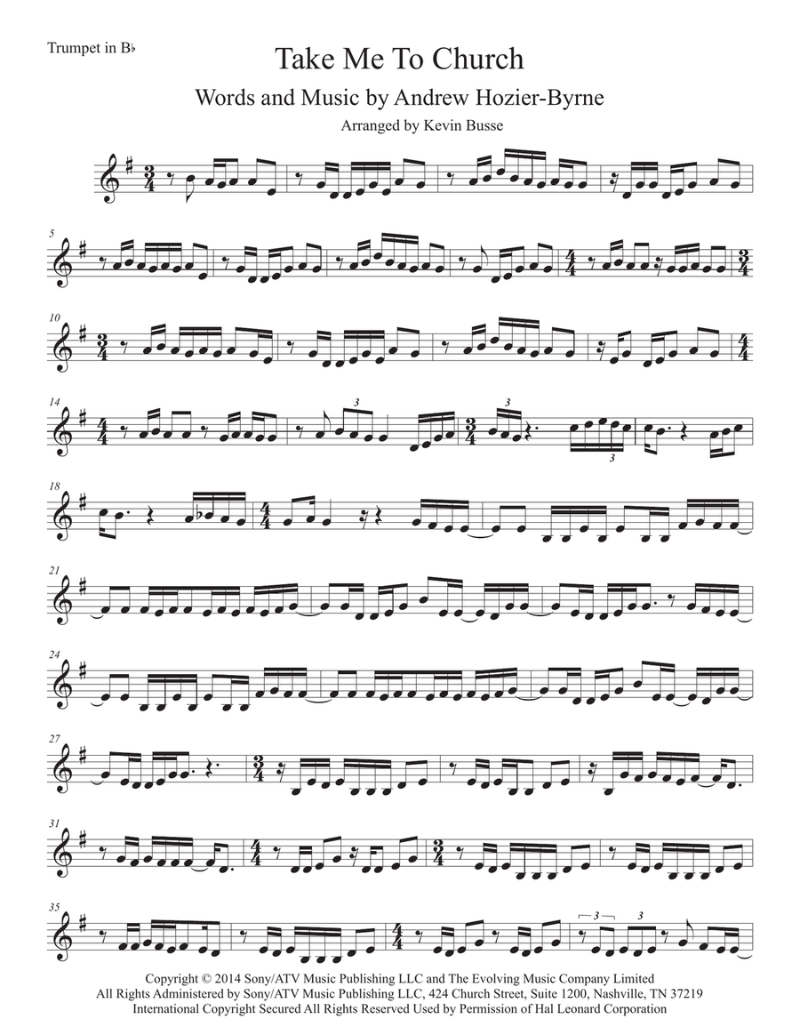 Take Me To Church Trumpet Solo scores gallery preview page 1