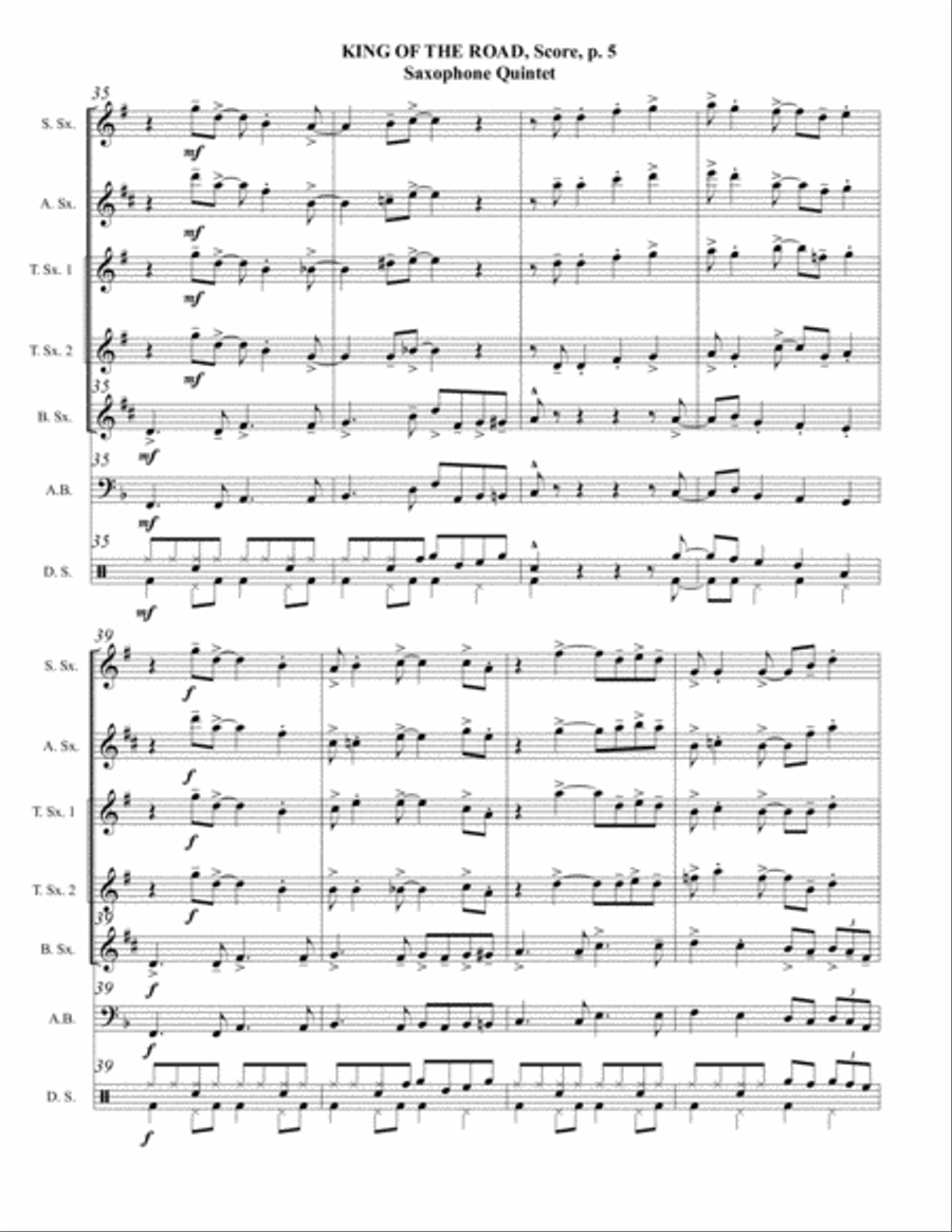 King Of The Road Saxophone Quintet scores gallery preview page 5