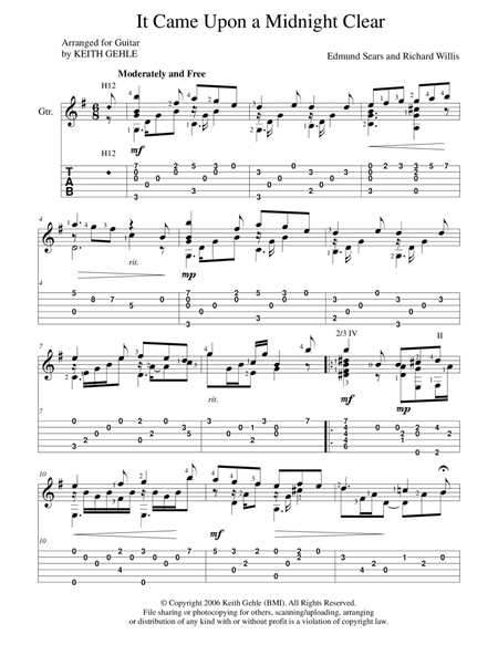 "It Came Upon a Midnight Clear" for solo classical fingerstyle guitar (+ TAB) image number null