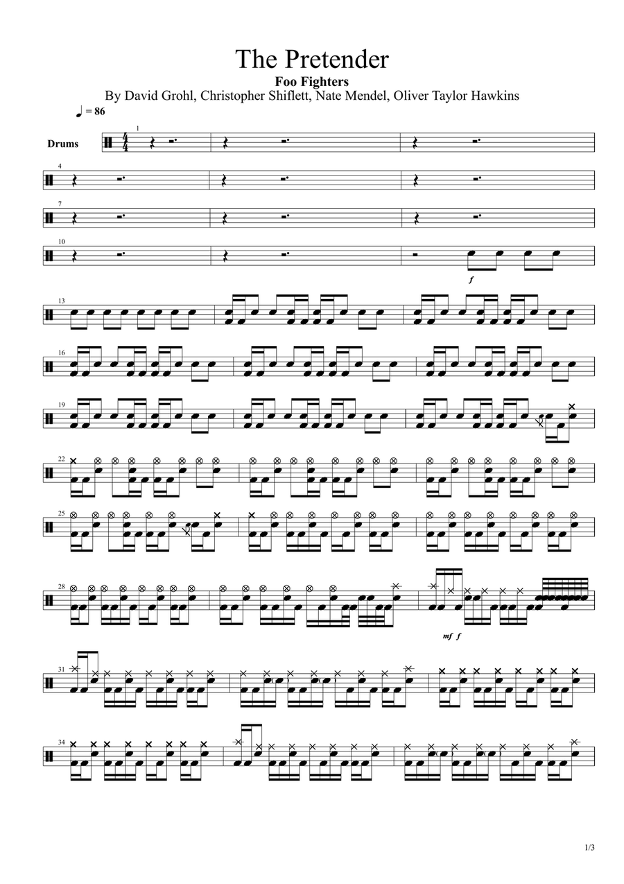 The Pretender by Foo Fighters Drum Set - Digital Sheet Music