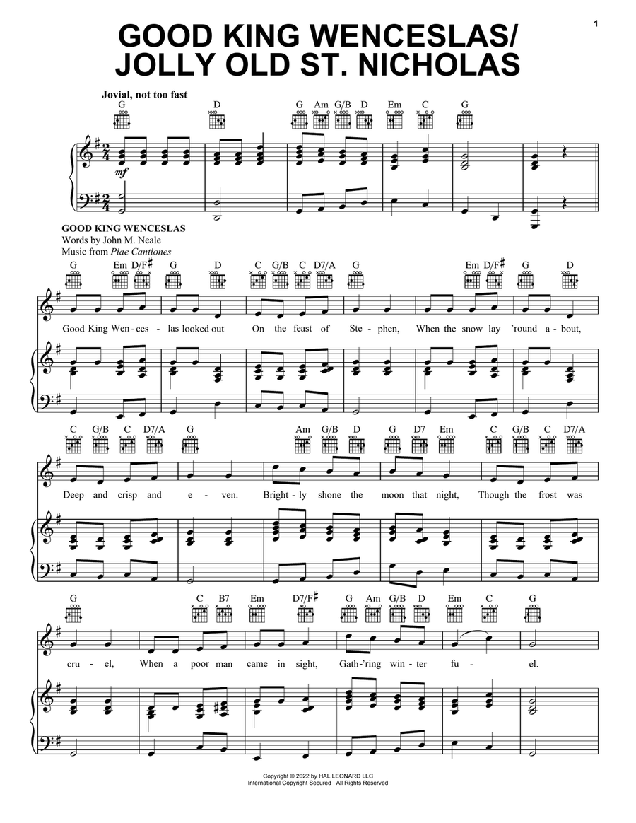 Good King Wenceslas/Jolly Old Saint Nicholas Piano, Vocal, Guitar scores gallery preview page 1