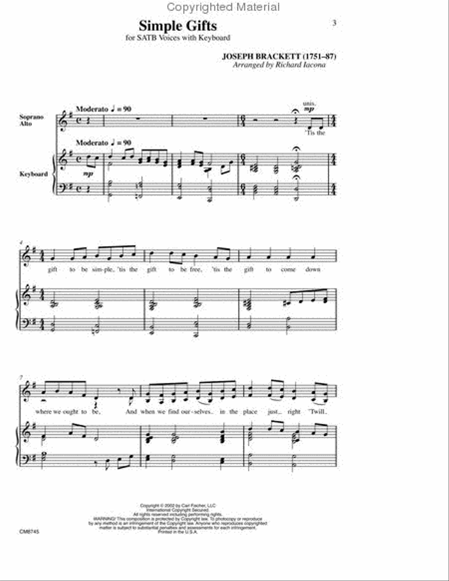 Simple Gifts 4-Part scores gallery preview page 2