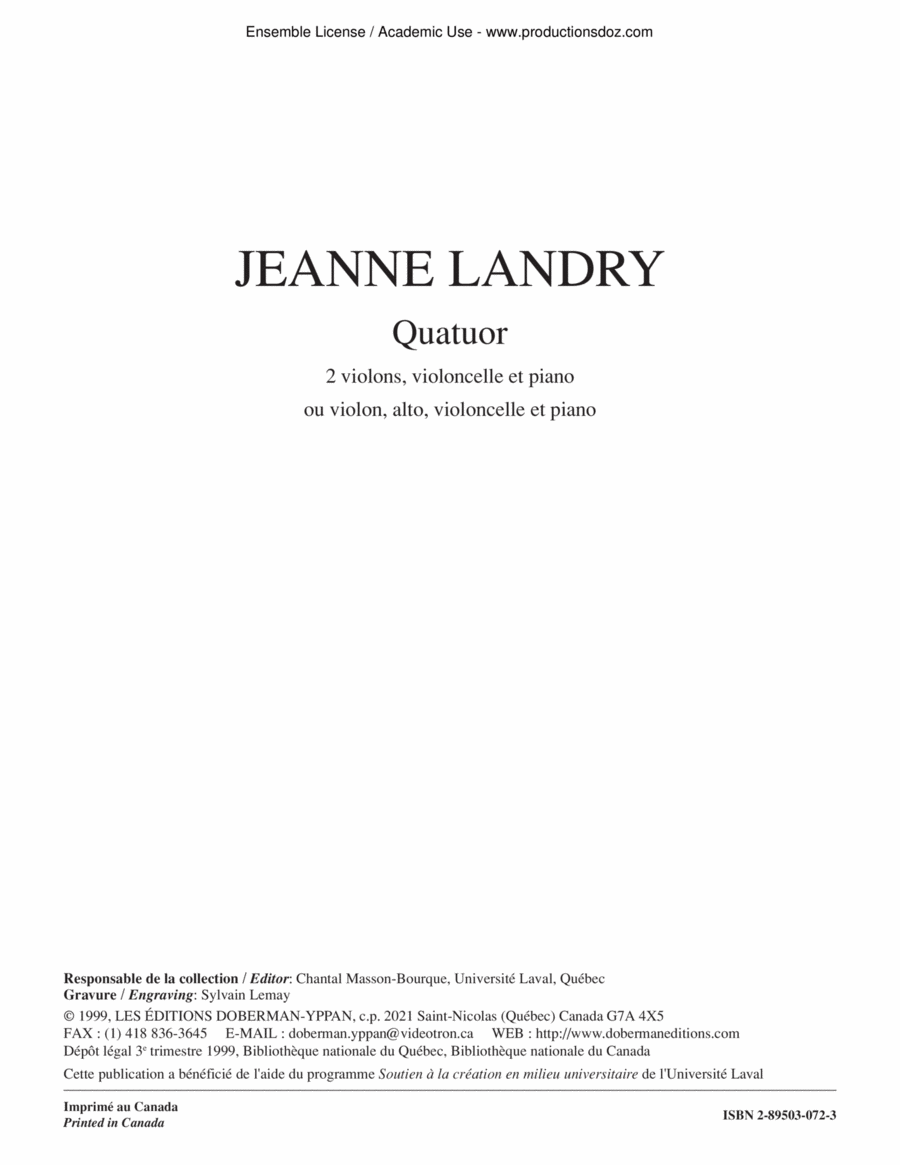 Quatuor (vln / vla / cello / pno) Cello scores gallery preview page 1