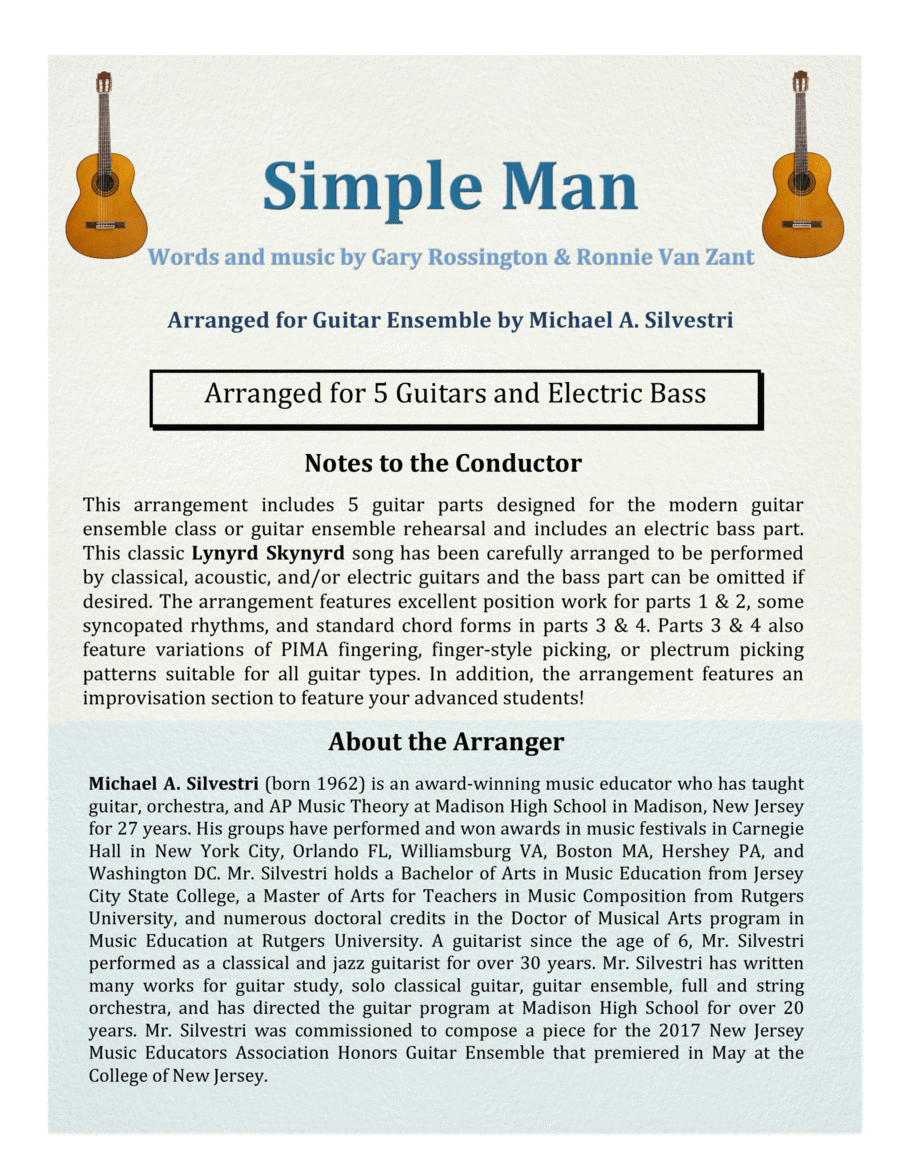 Simple Man Guitar Ensemble scores gallery preview page 1
