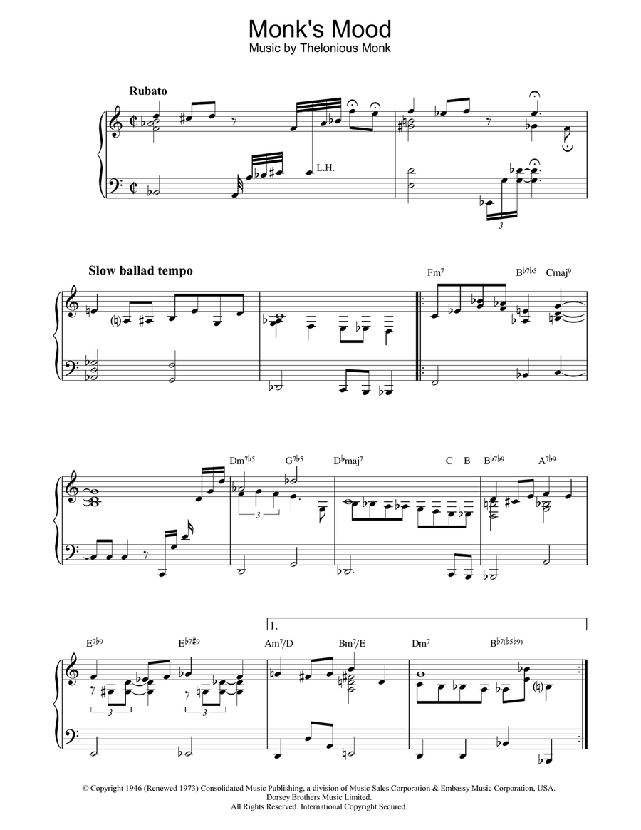 Monk's Mood Piano Solo scores gallery preview page 1