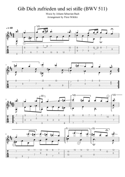 Gib Dich Zufrieden Und Sei Stille (BWV 511) in Standard Notation and TAB image number null
