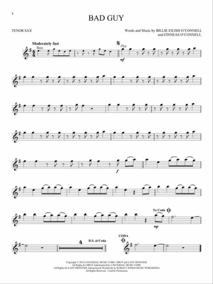 Billie Eilish Tenor Saxophone scores gallery preview page 4