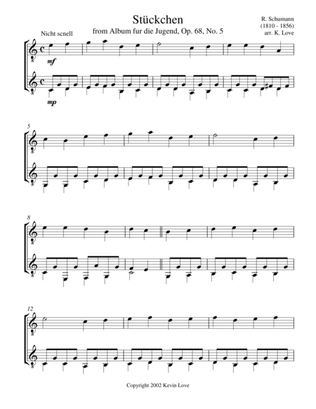 Book cover for Stückchen, Op. 68, No. 5 (Guitar Duo)