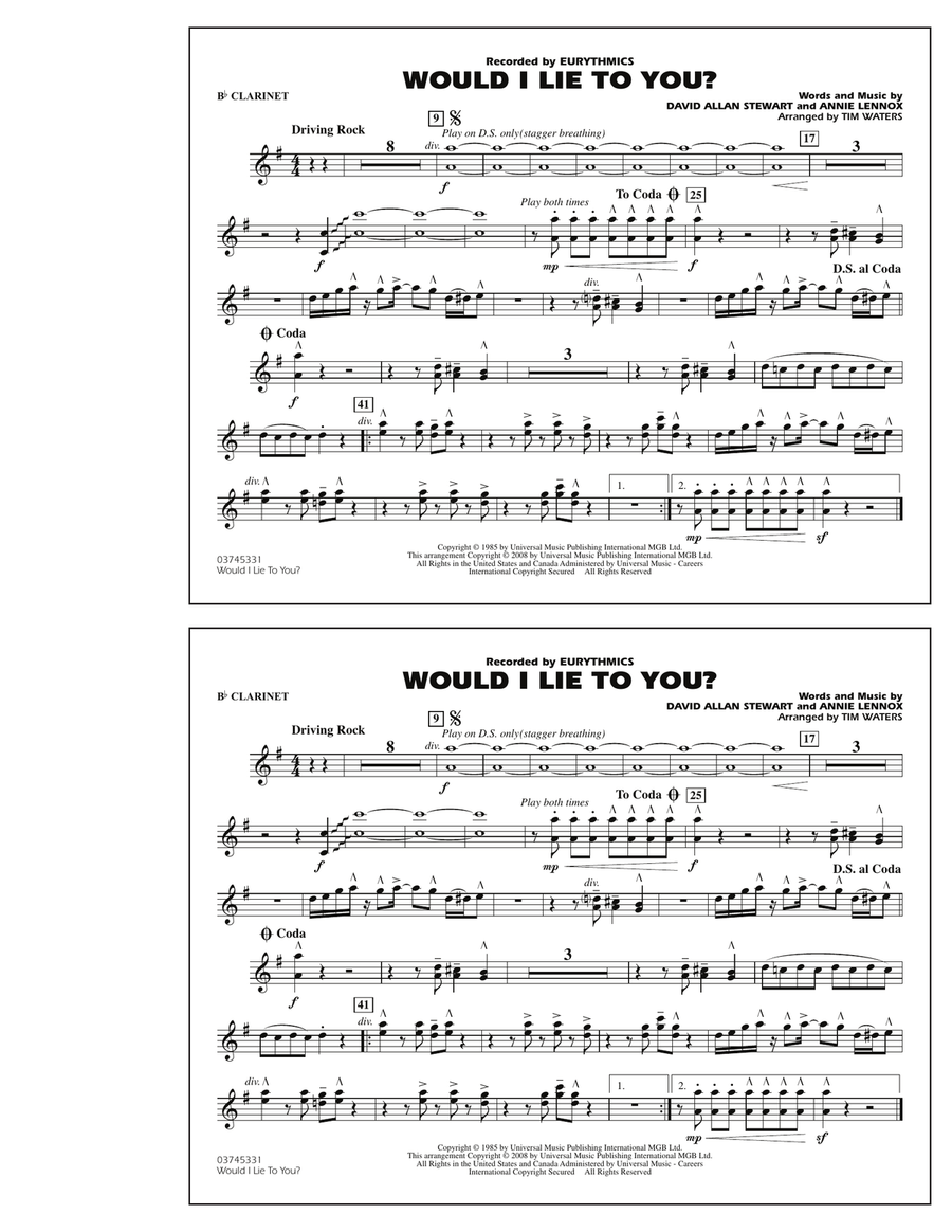 Would I Lie to You? - Bb Clarinet