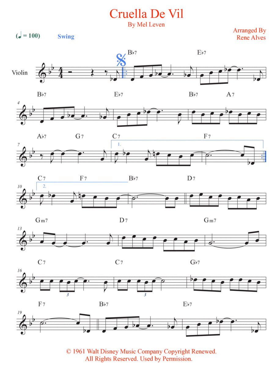 Cruella De Vil Cruella De Vil Violin Solo scores gallery preview page 1