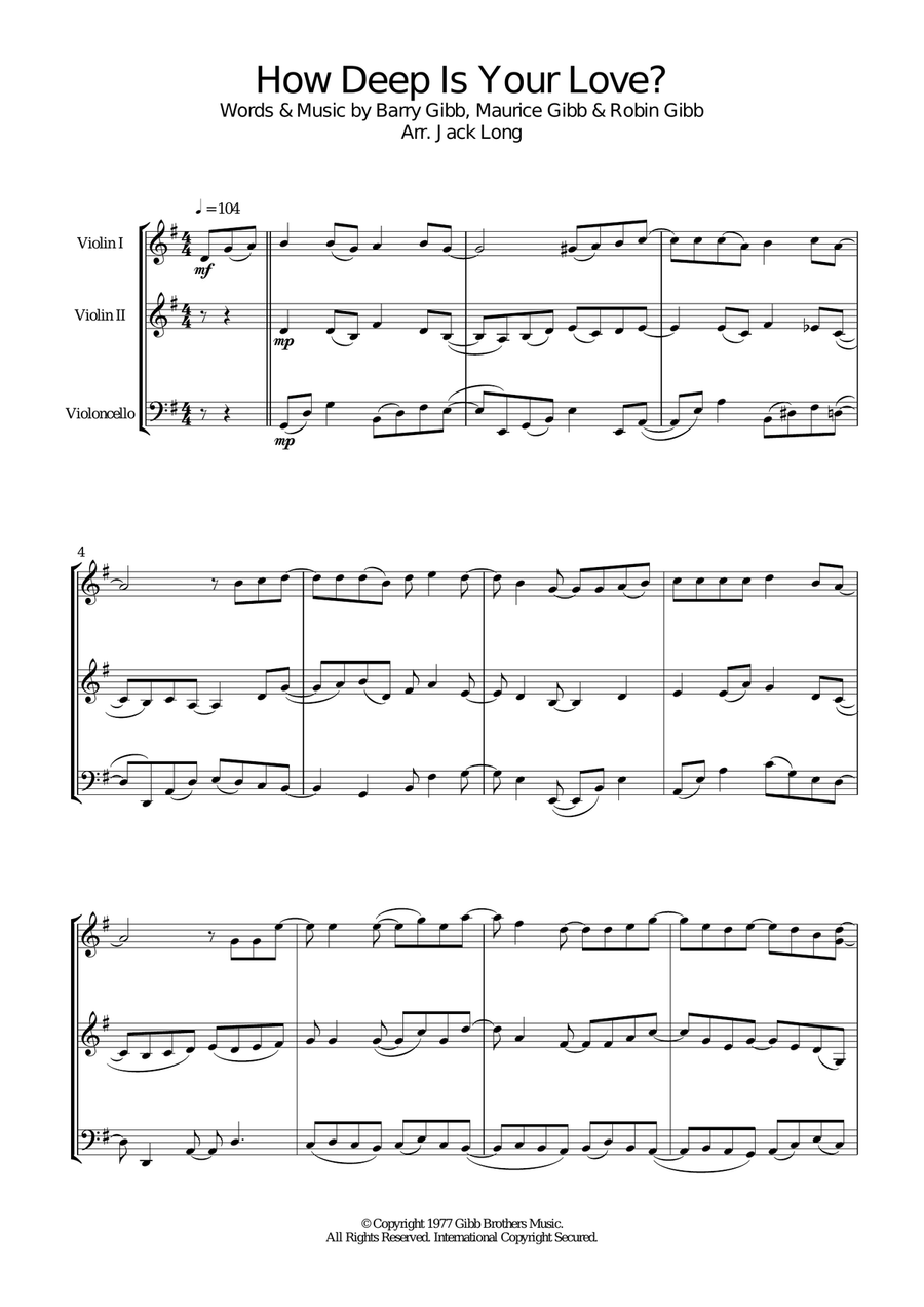 How Deep Is Your Love Violin Solo scores gallery preview page 1
