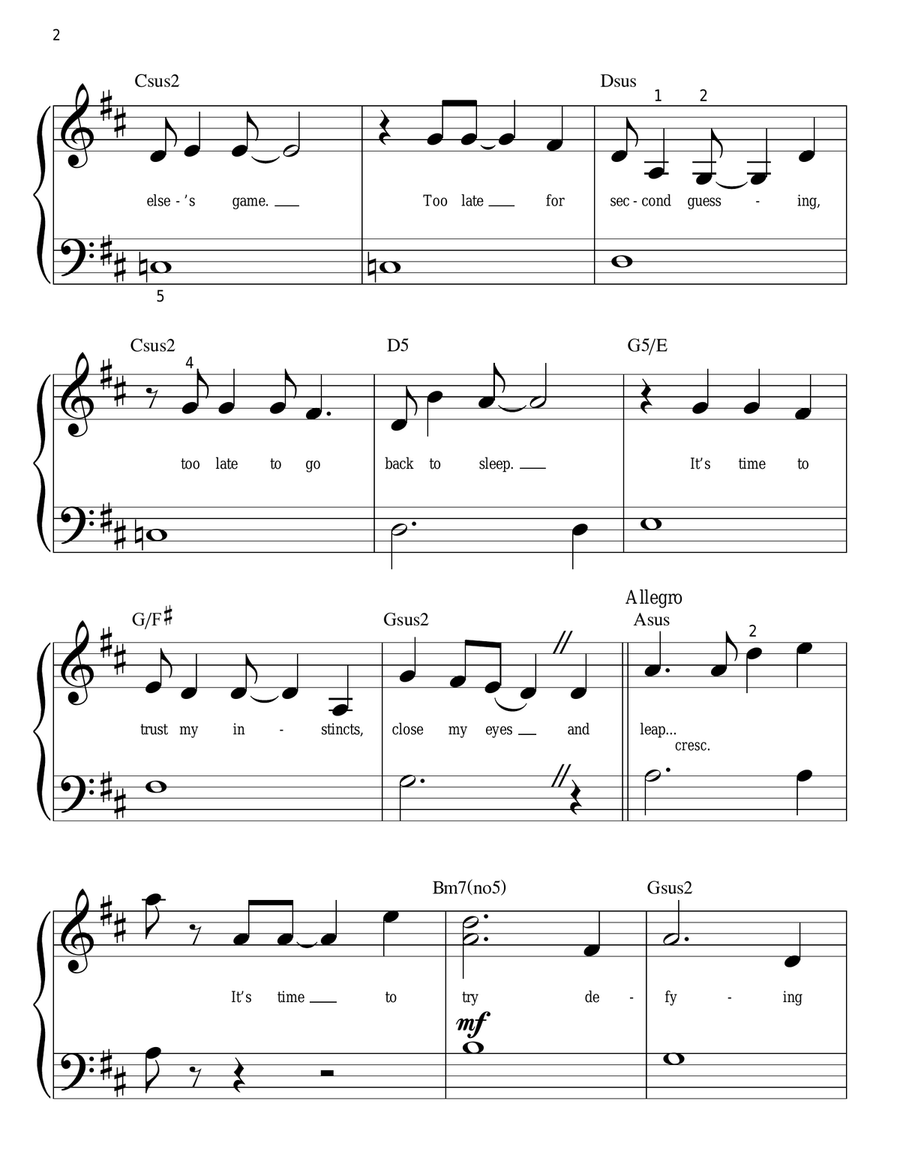 Defying Gravity (from Wicked) Easy Piano scores gallery preview page 2