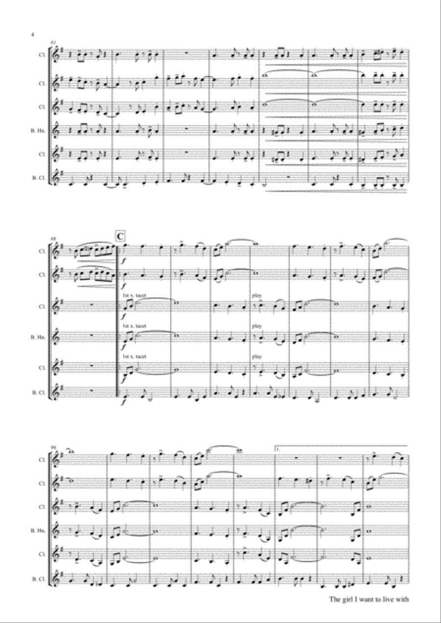 The girl I want to live with - Latin/Calypso - Clarinet Quintet Clarinet Quintet scores gallery preview page 5