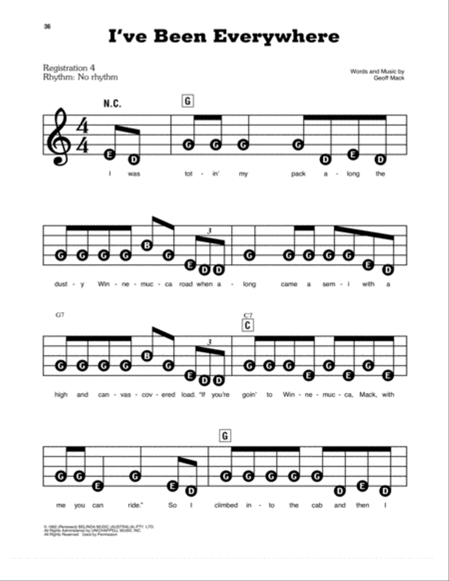 I've Been Everywhere Electronic Keyboard scores gallery preview page 1