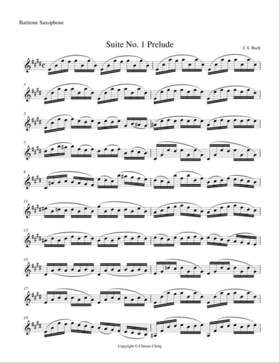 J.S. Bach - Cello Suite No.1 in G major, BWV 1007 arranged for Baritone Saxophone Baritone Saxophone scores gallery preview page 2
