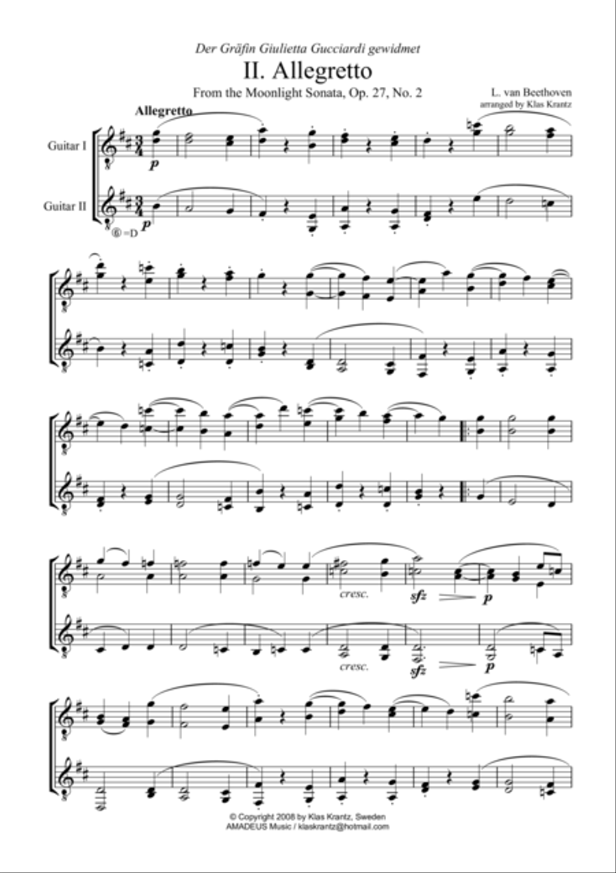 Allegretto (Moonlight Sonata) for guitar duo Acoustic Guitar scores gallery preview page 1
