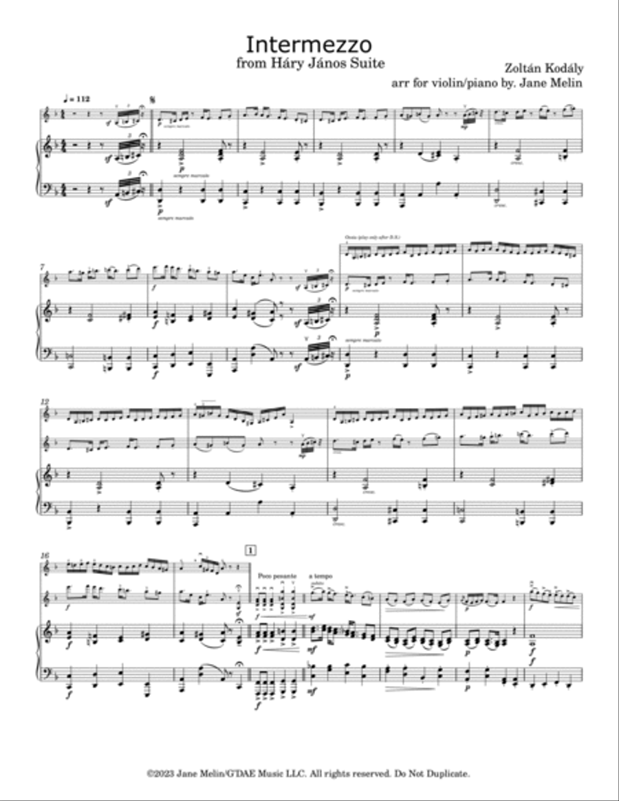 Kodály - Intermezzo from Háry János Suite - for Violin and Piano Chamber Music scores gallery preview page 2