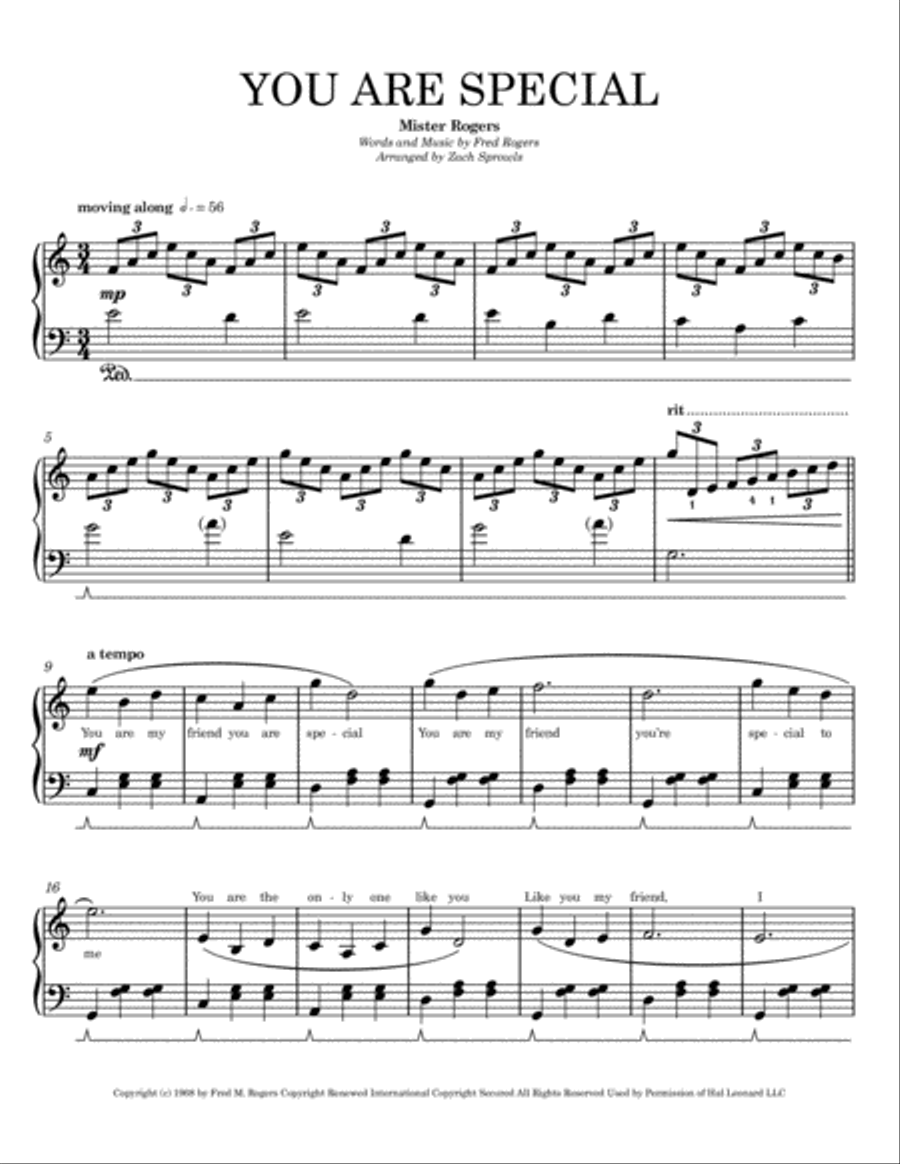 You Are Special from MISTER ROGERS' NEIGHBORHOOD Piano Solo scores gallery preview page 1