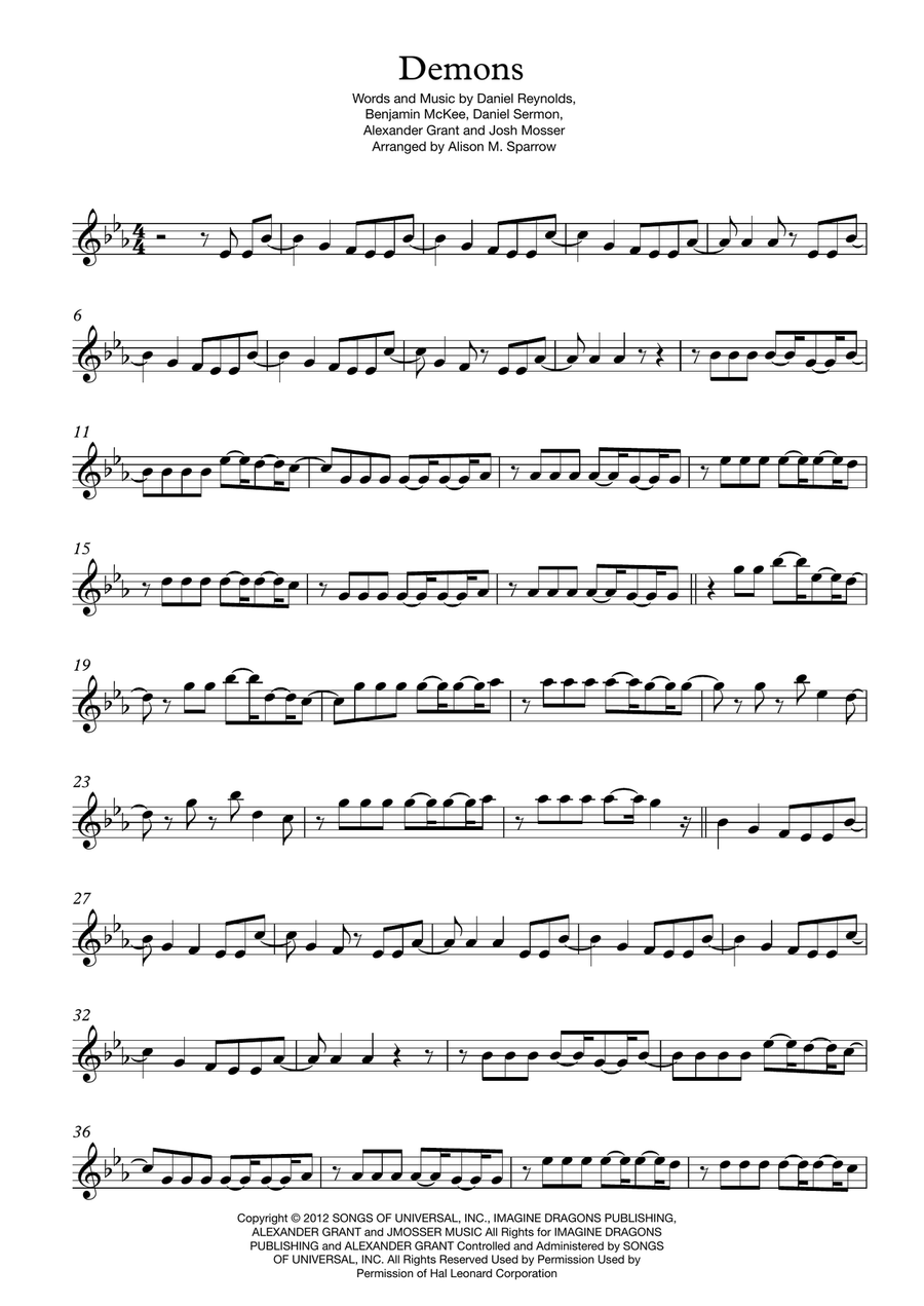 Demons Violin Solo scores gallery preview page 1