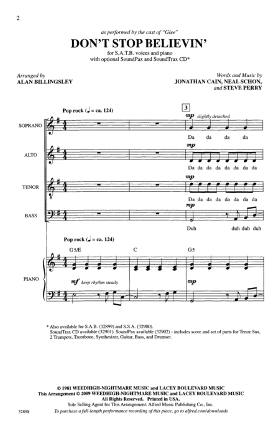 Don't Stop Believin' Don't Stop Believin' Choir scores gallery preview page 1