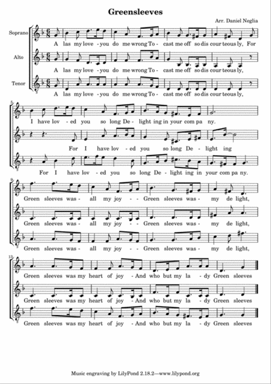 Greensleeves 3-Part scores gallery preview page 1
