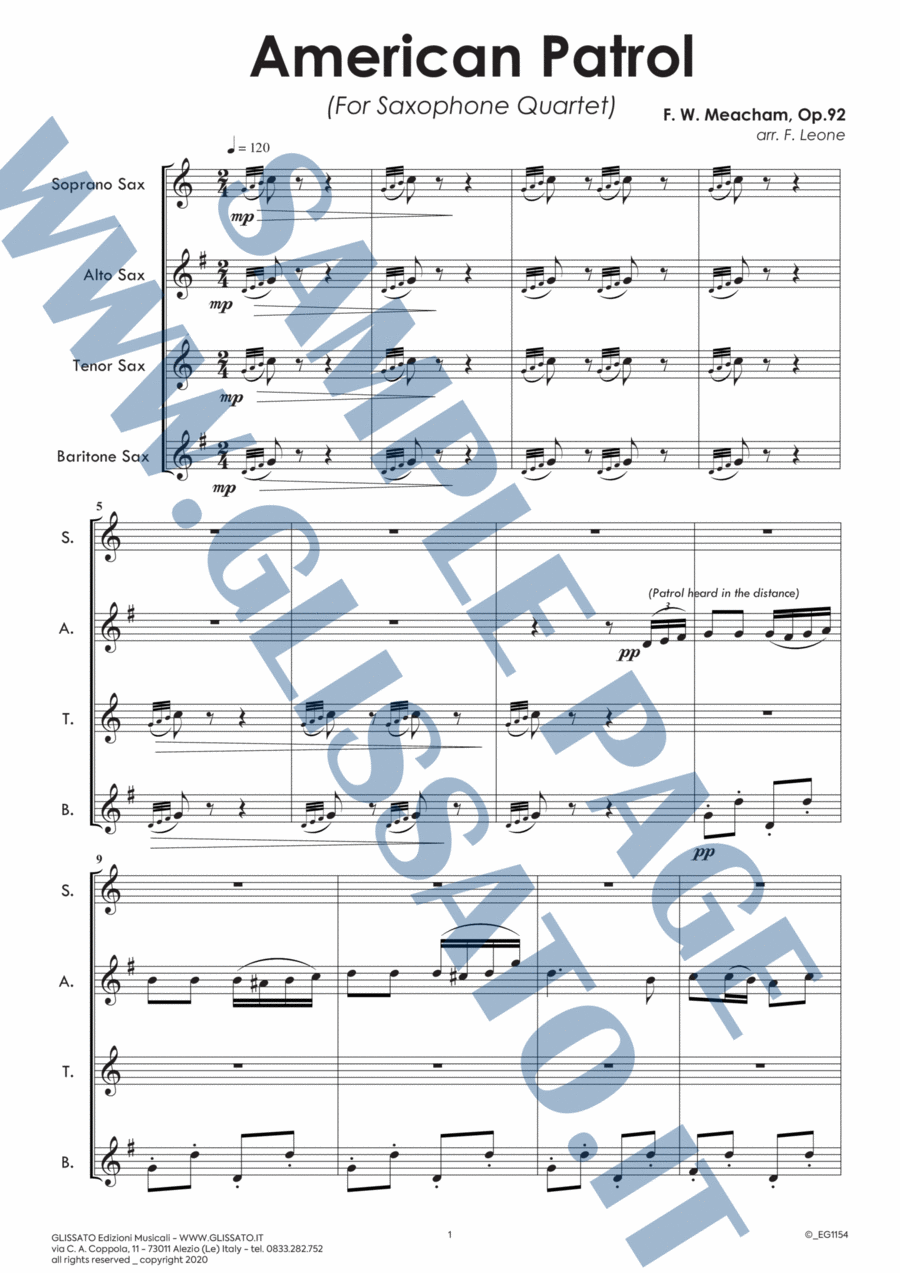 Book cover for American Patrol - Saxophone Quartet score & parts