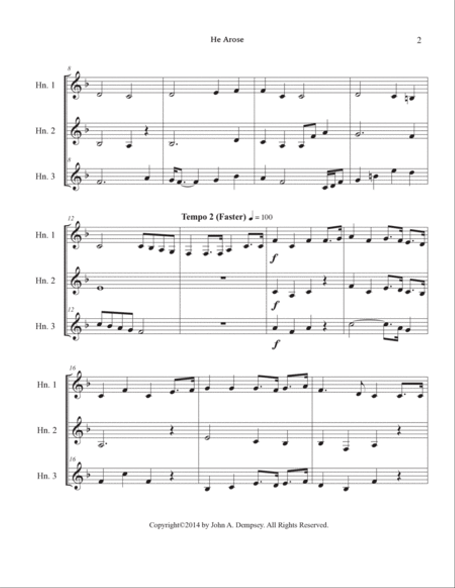 He Arose (Horn in F Trio) Woodwind Trio scores gallery preview page 6