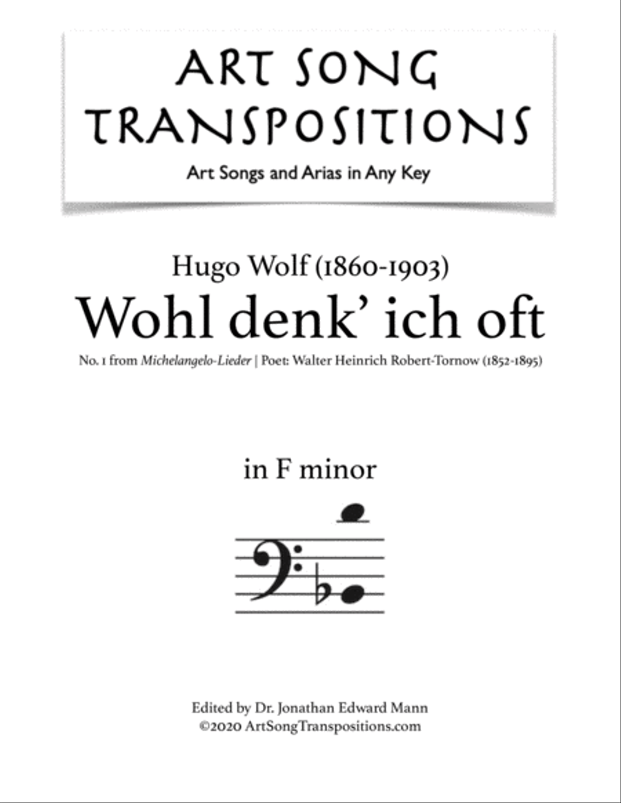 WOLF: Wohl denk' ich oft (transposed to F minor) Voice scores gallery preview page 1