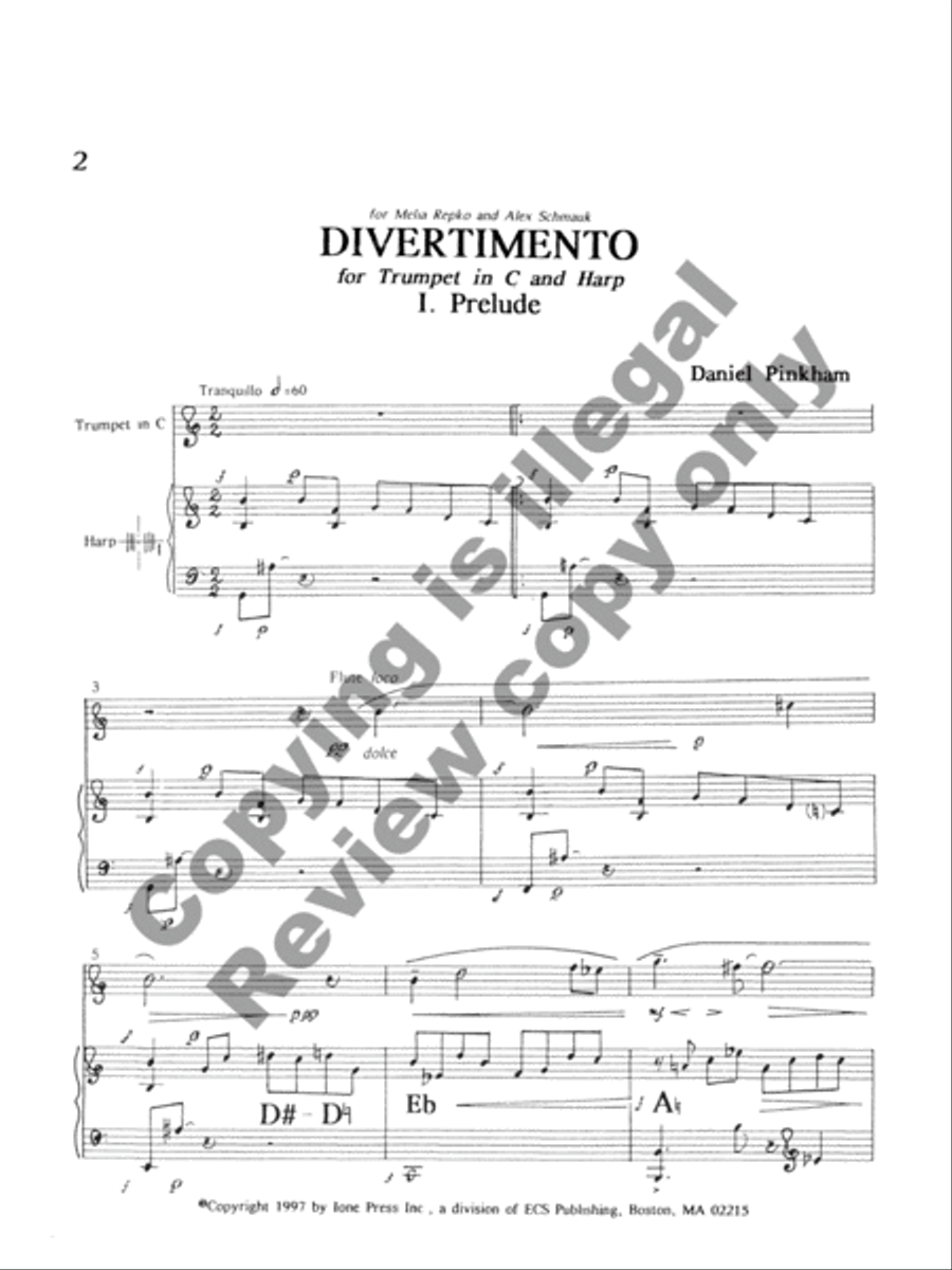 Divertimento for Trumpet and Harp Trumpet scores gallery preview page 3