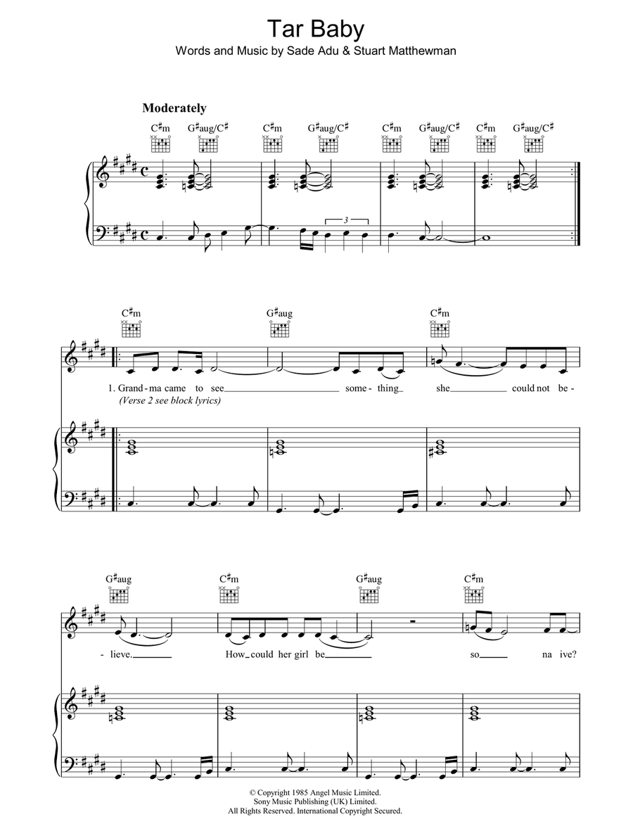 Tar Baby Tar Baby Piano, Vocal, Guitar scores gallery preview page 1