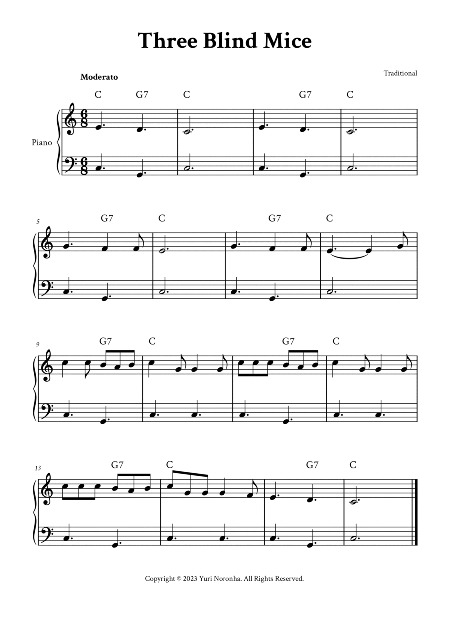 Three Blind Mice - Easy Piano in C Piano Method scores gallery preview page 1