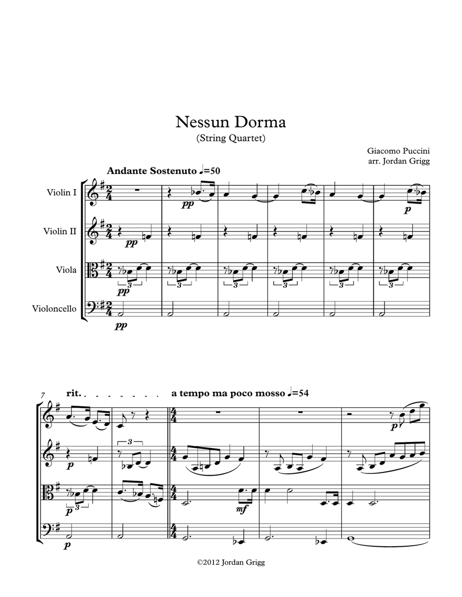 Nessun Dorma (String Quartet) String Quartet scores gallery preview page 1