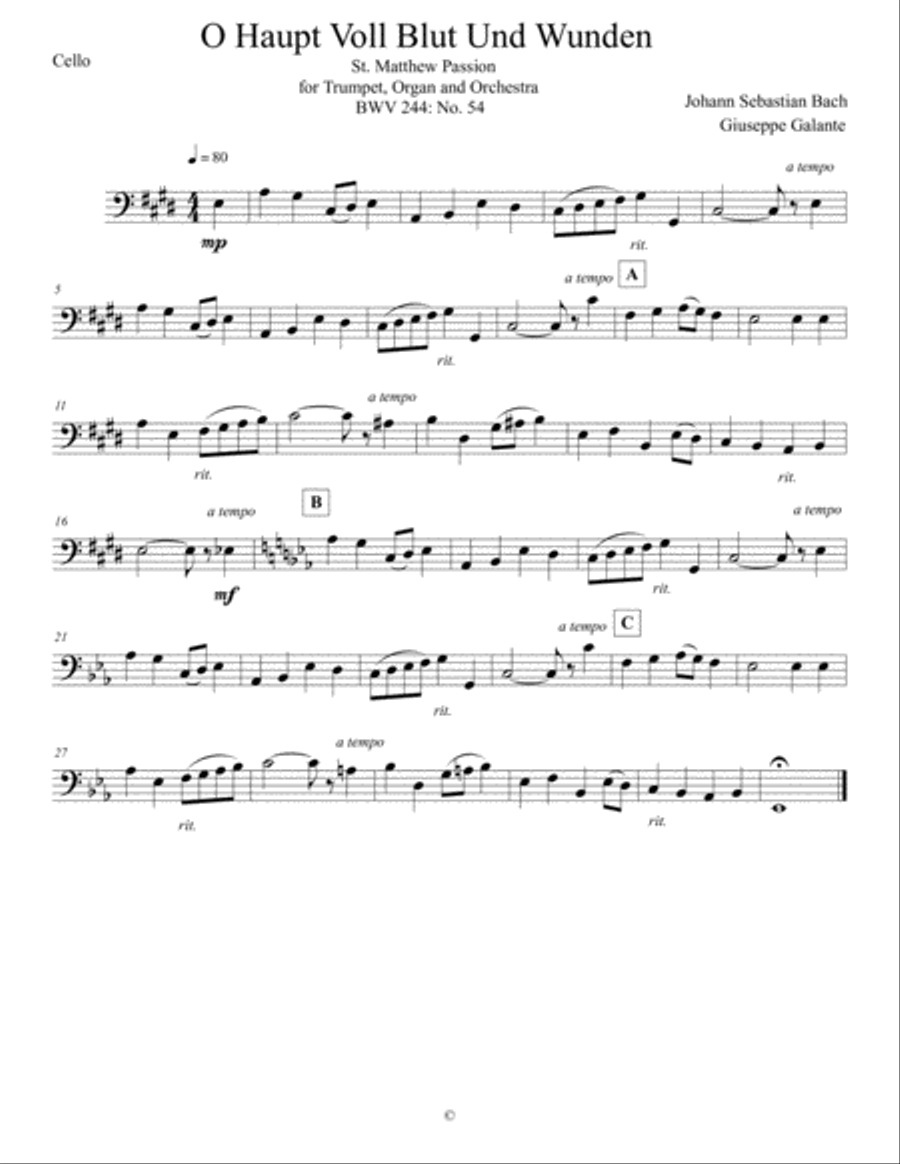 O Haupt Voll Blut Und Wunden: St. Matthew Passion for Trumpet, Organ and Orchestra, BWV 244: No. 54 Chamber Orchestra scores gallery preview page 4