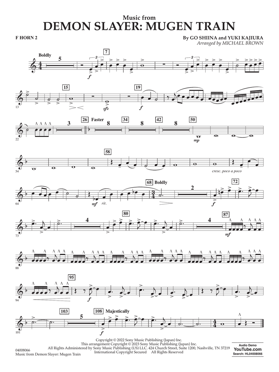 Music from Demon Slayer: Mugen Train (arr. Michael Brown) - F Horn 2