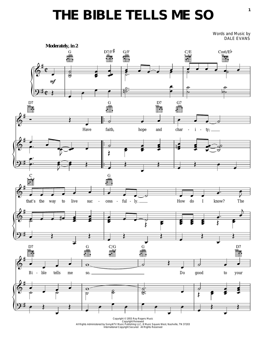 The Bible Tells Me So Piano, Vocal, Guitar scores gallery preview page 1
