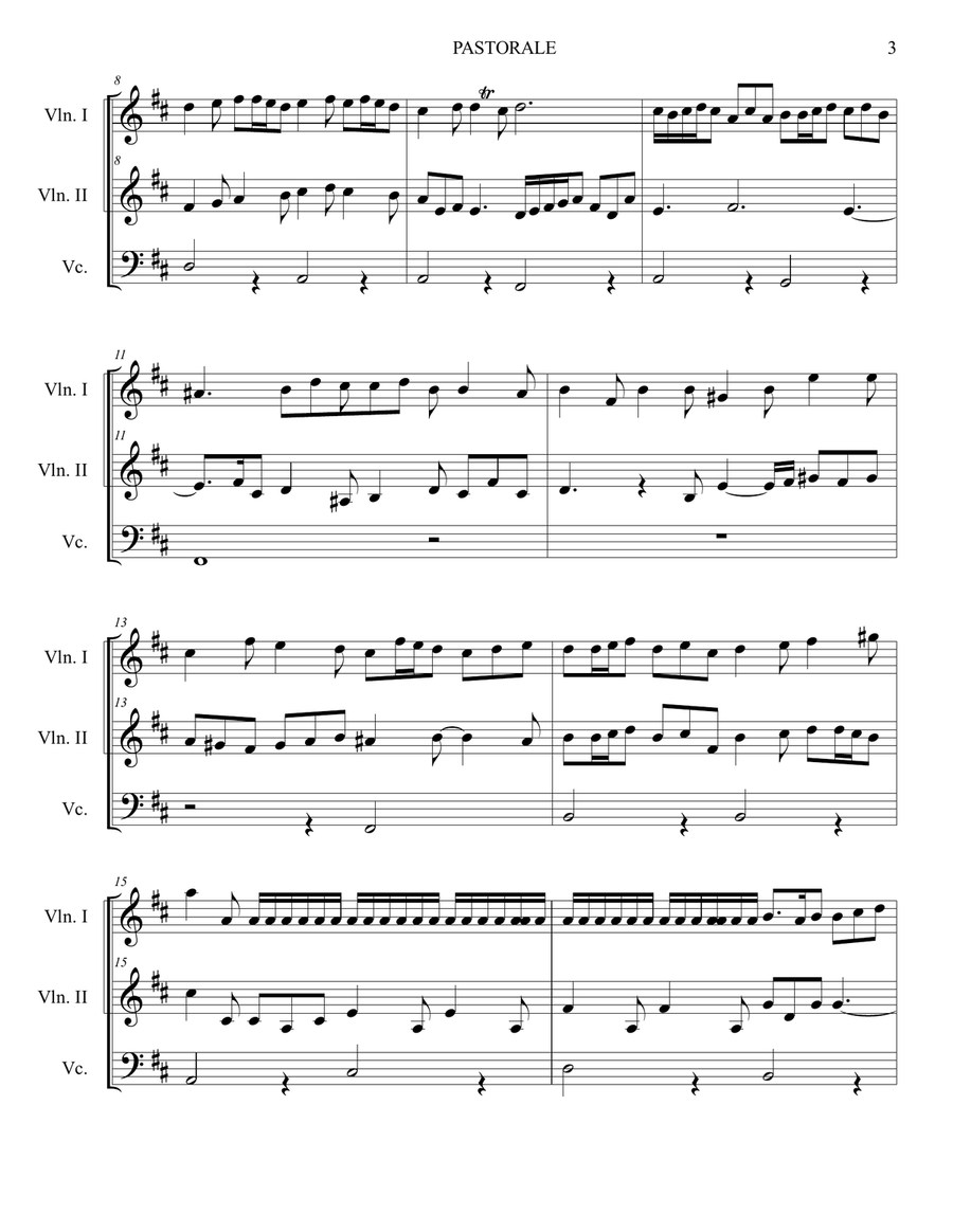PASTORALE - Pachelbel - Arr. for String Trio with parts PASTORALE - Pachelbel - Arr. for String Trio with parts String Trio scores gallery preview page 3