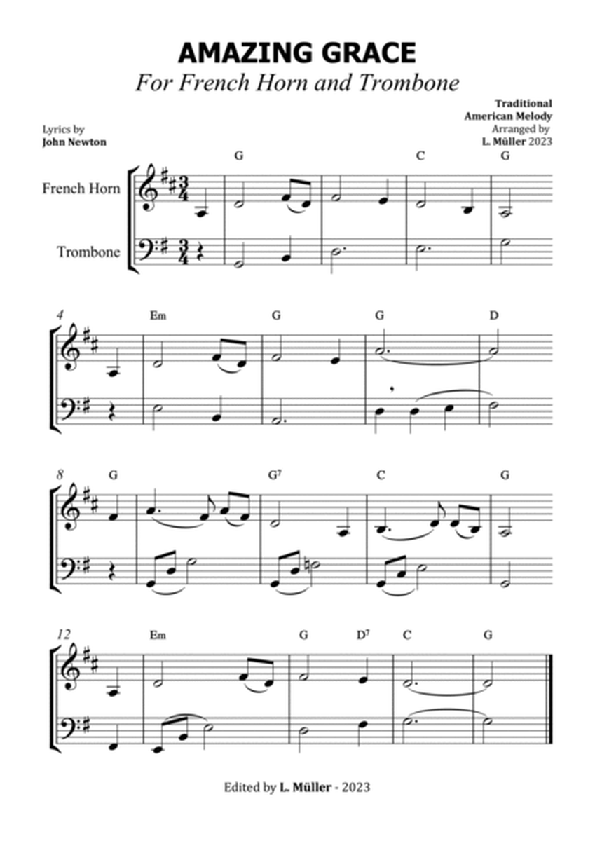 Amazing Grace - For French Horn and Trombone - With Chords image number null