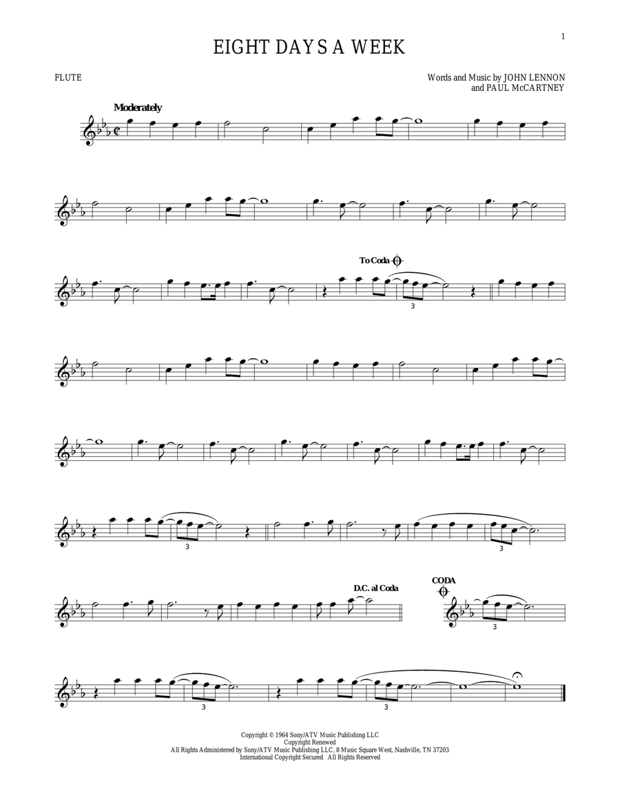 Eight Days A Week Eight Days A Week Flute Solo scores gallery preview page 1