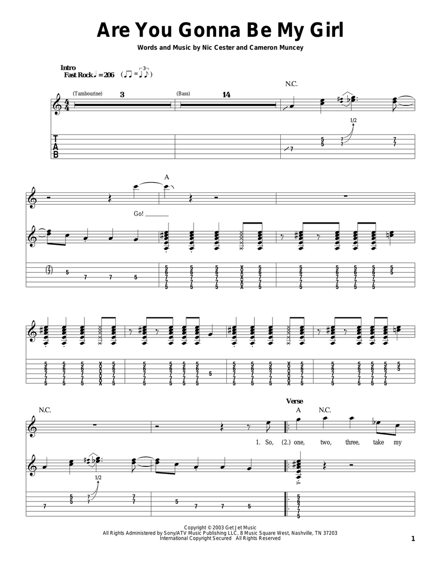 Are You Gonna Be My Girl Acoustic Guitar scores gallery preview page 1