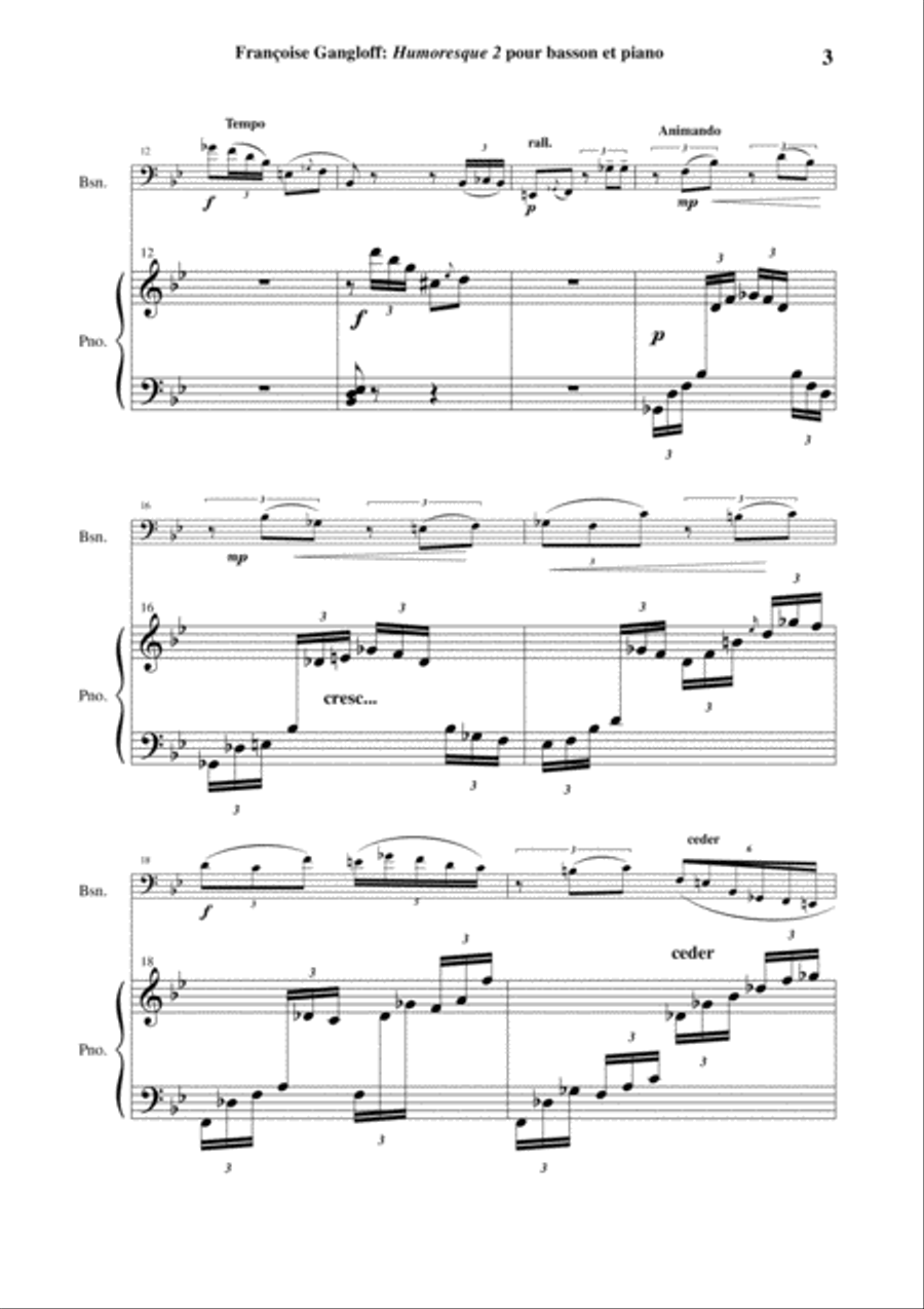 Françoise Gangloff: Homoresque 2 for bassoon and piano Bassoon Solo scores gallery preview page 3