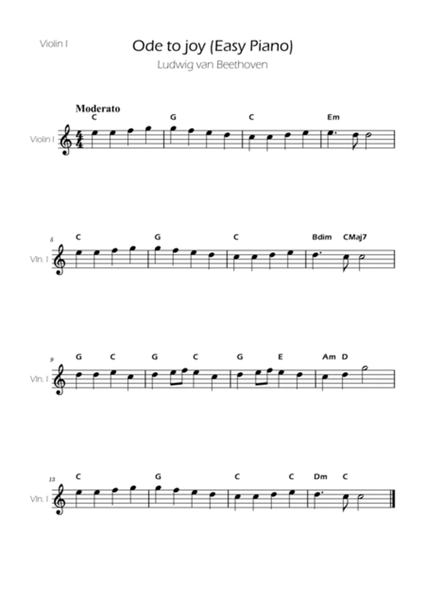 Ode To Joy - Easy String Quartet w/ Chords image number null