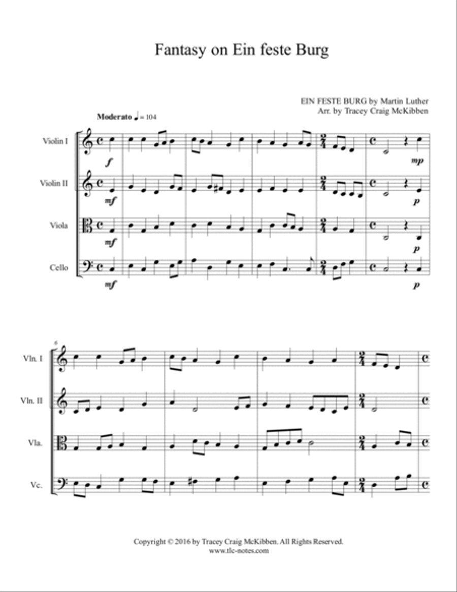 Fantasy on Ein feste Burg for String Quartet String Quartet scores gallery preview page 2